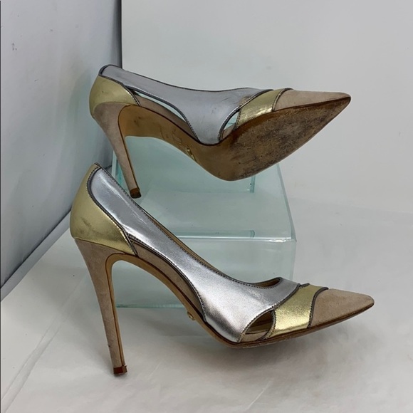 DVF Sz 8 Diane von Furstenberg Gold Silver Leather Pumps - Picture 5 of 10